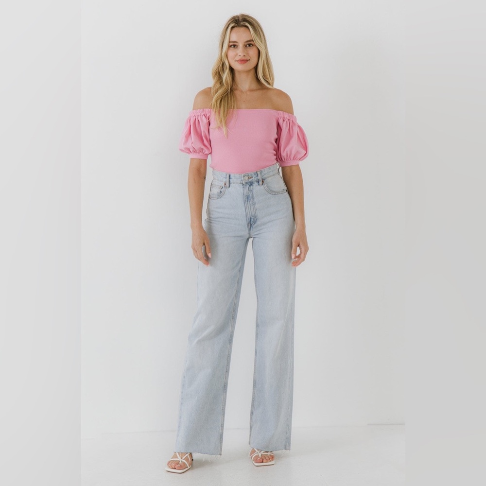 IJHTHI Knitted top with puff sleeves